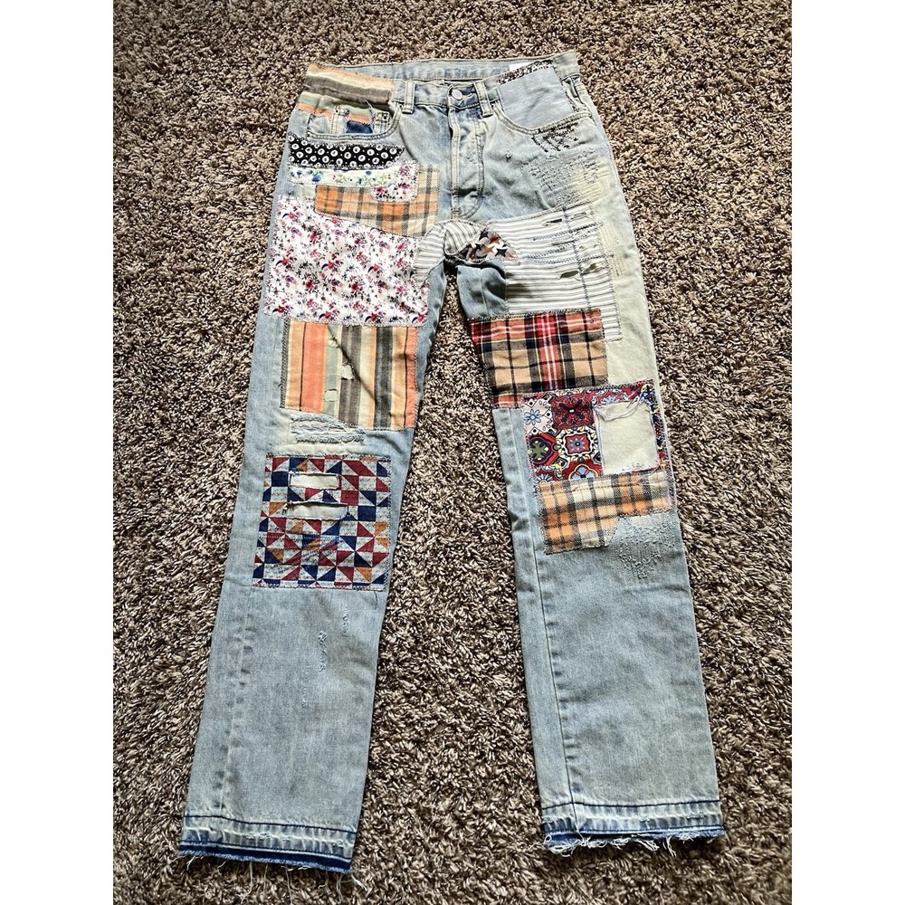 MNML Patch Work Jeans Mens Size 28 Boho Hippie Inspired